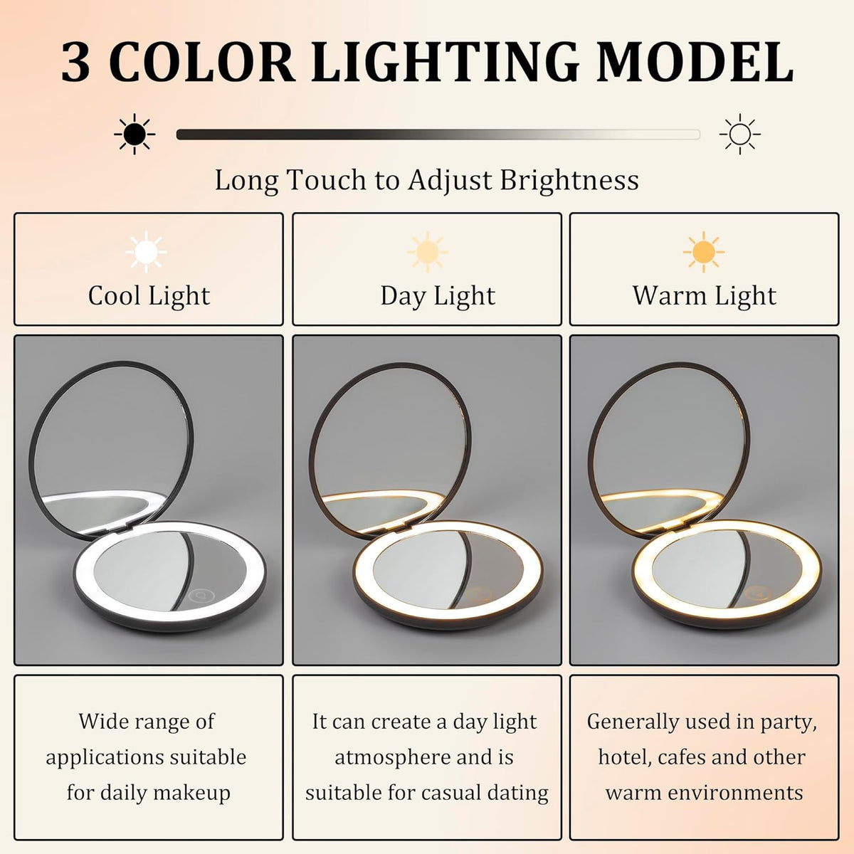 LanJo Lighted Compact Mirror with 1X/5X Magnification, Stepless Dimming & 3 Adjustable Light Settings, Rechargeable Makeup Mirror for Purse, Travel & Gifts – Air Sign Zodiac Design – Charcoal Grey