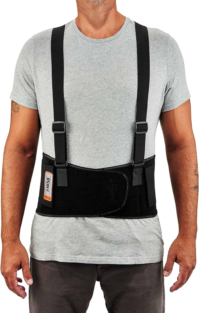 Ergodyne ProFlex 1650 Back Support Belt, 7.5" Elastic, Adjustable, Removeable Straps, Black, Medium