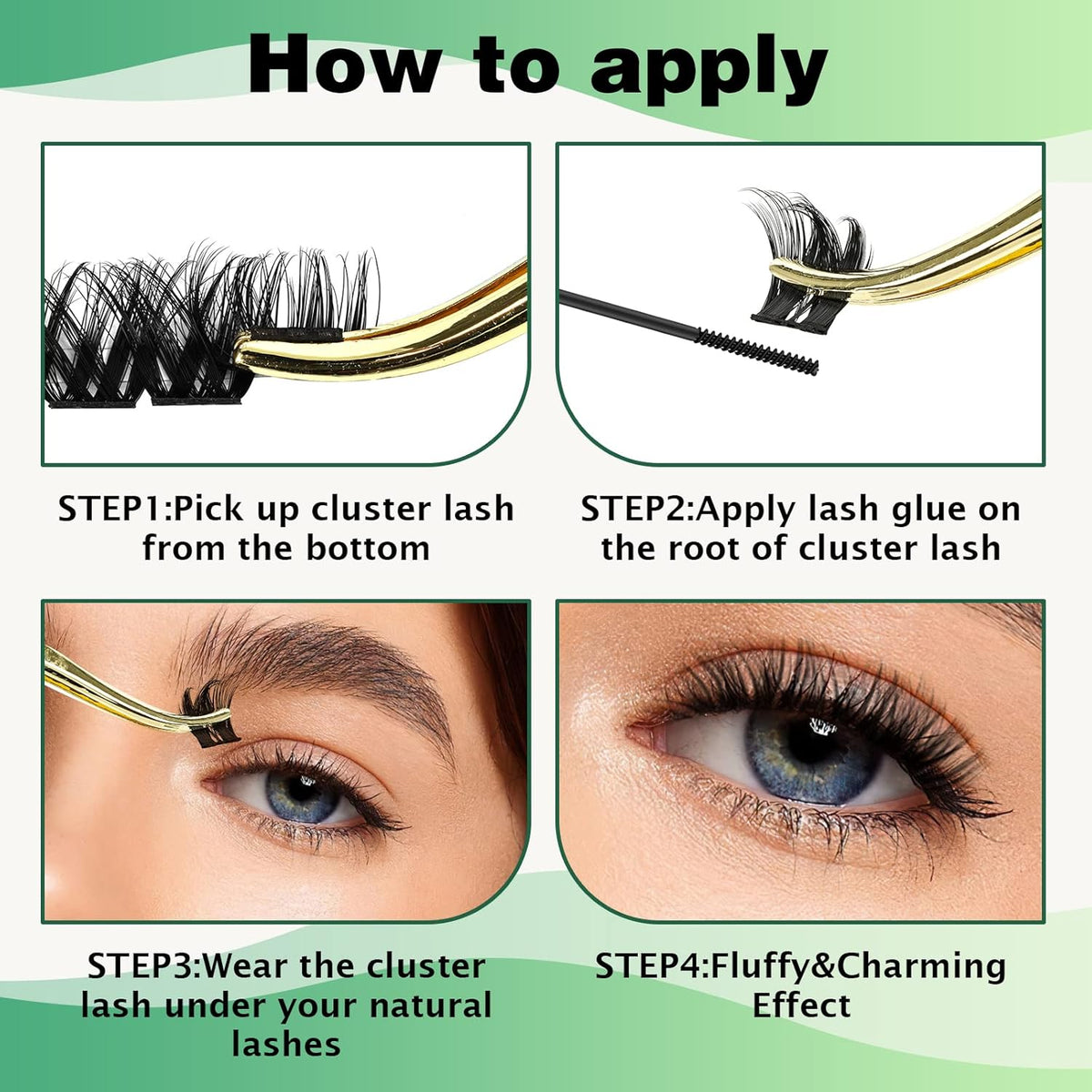 KEYYOU Lash Clusters, 96 Pcs DIY Lash Extensions, D Curl 16mm, Black, Realistic, Non-Irritating, Easy DIY at Home
