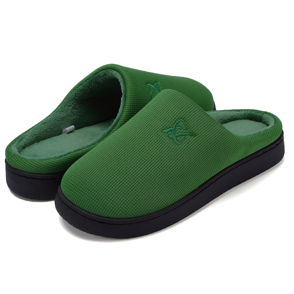 landeer Memory Foam Cotton Slippers Couple Style Men's and Women's House Casual Shoes (green,Women15-16/Men13-14)
