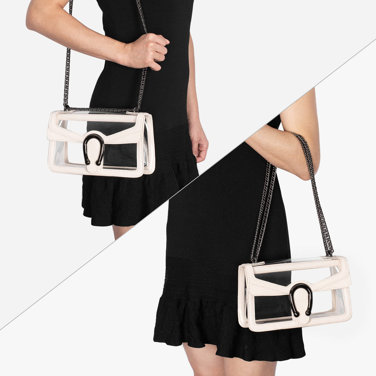 Joryin Clear Bag for Women Stadium Approved Clear Purse Shoulder Crossbody Bag Fashion Small Handb Clutch Transparent, Black Cream