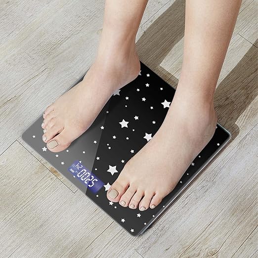 Weight Scale Digital Bathroom Scale Scale for Body Weight 400 lbs Personalized Digital Scale with Backlit Display Easy Read(Battery Not included) - Black and White Stars