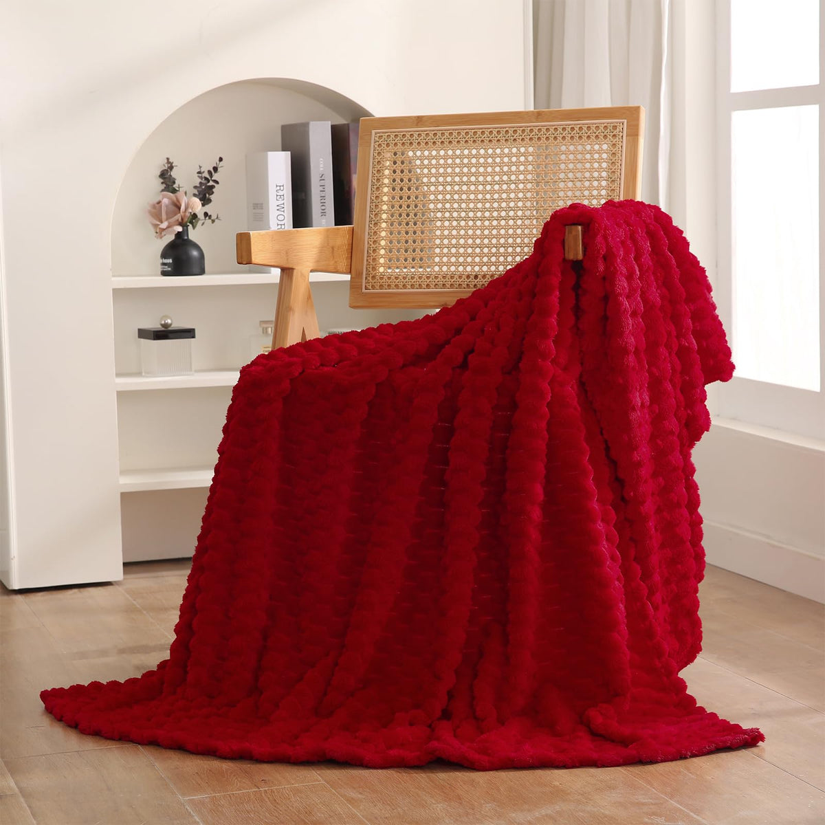 Red Throw Blanket 50"×70" inches Gifts for Mom Fuzzy 3D Jacquard Decorative Flannel Fleece Super Soft Plush Cozy Blanket for Couch Sofa Chair Lightweight
