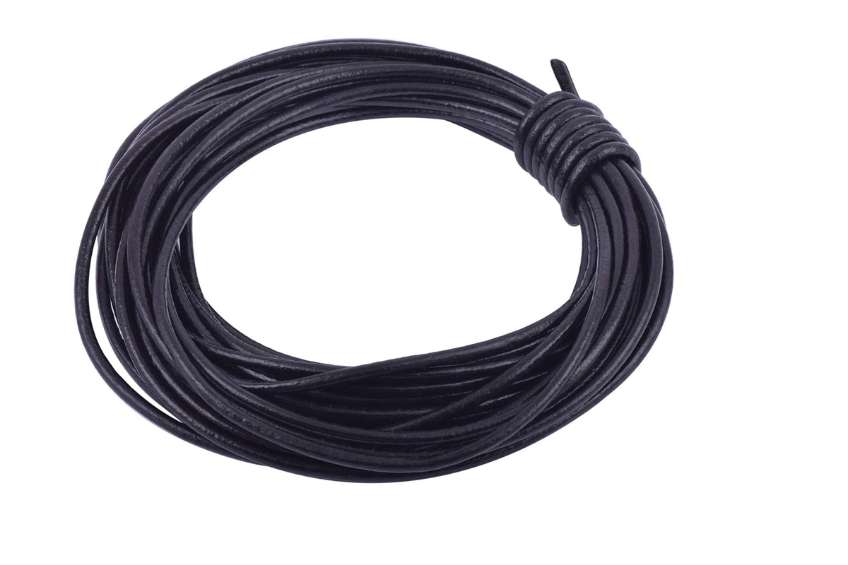 KONMAY 3.0mm Round Real Leather Cord, 10 Yards Black Leather String Cord for Jewelry Making, Necklaces, Bracelets and Crafting