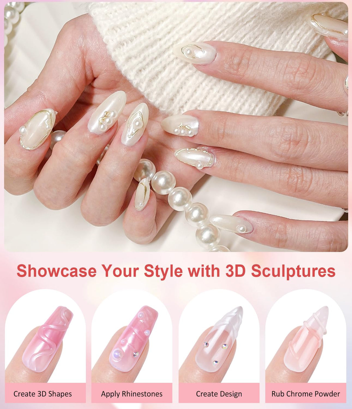 Gold Chrome Nail Powder BISHENGYF -【Magic Mirror Effect】 Pearl Chrome Nail Powder White Clear Aurora Mermaid Iridescent Silver Nail Chrome Powder Pigment Glitter Dust for Manicure Decroation DIY