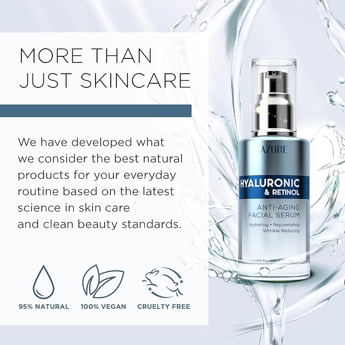 Azure Cosmetics Hyaluronic Acid Serum For Face - Ultra Hydrating, Dermatologist Tested, Anti-Aging Moisturizer for Dark Spots, Fine Lines & Wrinkles - Vegan, Clean Beauty, Korean Skin Care - 2 Pack
