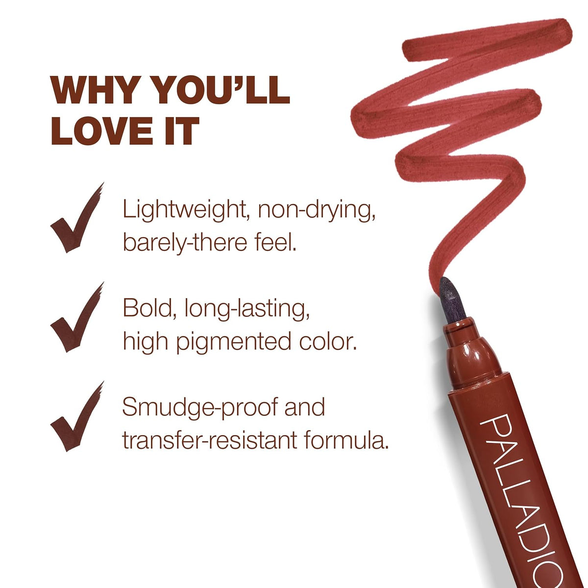 Palladio Lip Stain, Hydrating and Waterproof Formula, Matte Color Look, Longlasting All Day Wear Lip Color, Smudge Proof Natural Finish, Precise Chisel Tip Marker, Rose