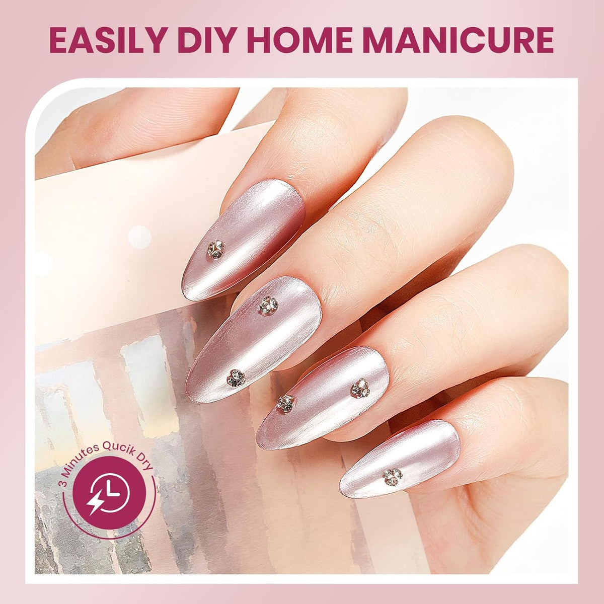 Nude Magnetic Nail Polish Non Gel Quick Dry Glitter Cat Eye Nail Polish Cats Eye Toe Fingernail Air Drying Fast Lacquer Manicure Gift For Women Girls 16ml, 0.54fl oz