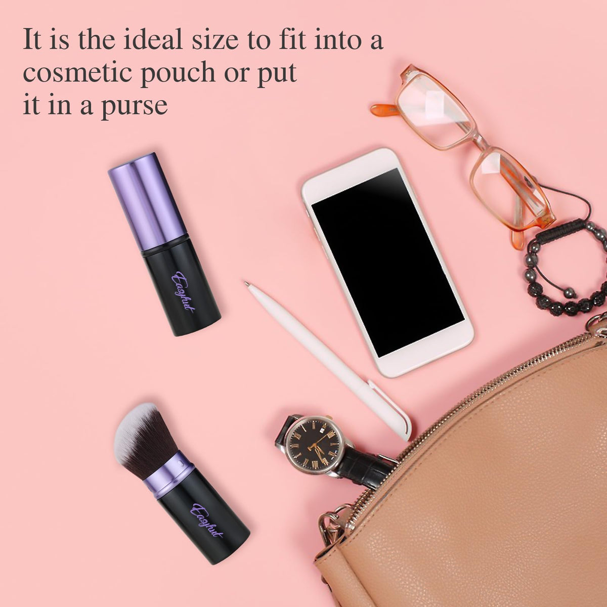 Retractable Kabuki Makeup Brushes 2 Pcs Blush Brushes Set Portable Powder Brushes with Flat and Angled Top for Liquid Cream Cosmetics Travel. (violet)