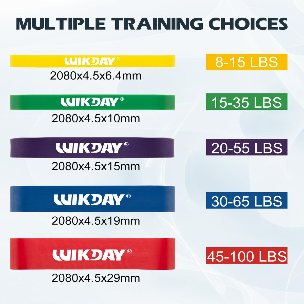 WIKDAY Resistance Bands for Working Out, Exercise Bands, Workout Bands, Pull Up Assistance Bands for Body Stretching Training Physical Therapy Muscle Training for Men & Women Multicolour (8-100lbs)