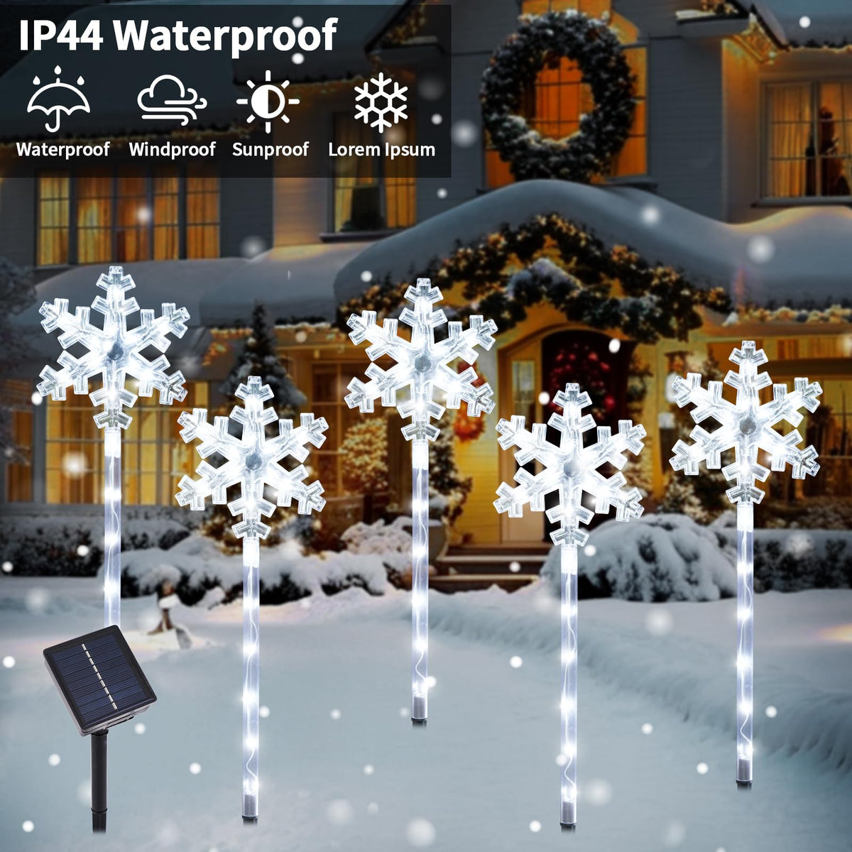 Solar Christmas Snowflake Pathway Lights, Set of 5 Outdoor Garden Lights Decorations,Waterproof Stake Decorative Light for Yard Lawn Porch Walkway Decor (Cool White, 5 Pack)