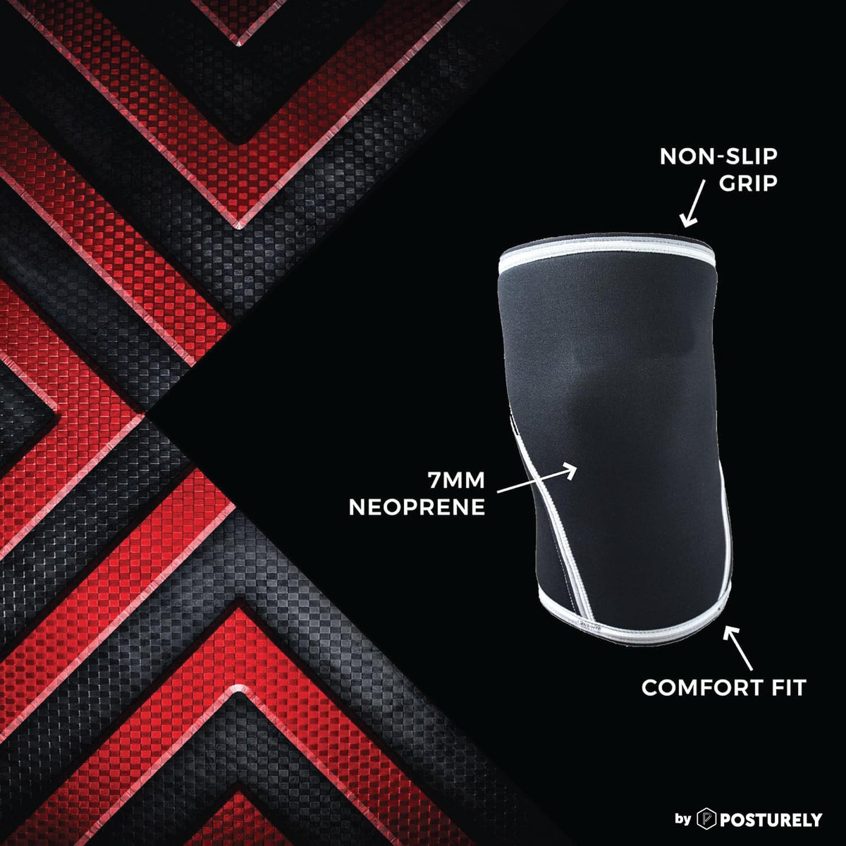 POSTURELY Knee Sleeve 7mm Neoprene Thick Compression Knee Brace Support for Weightlifting, Powerlifting, Squatting & Fitness Training for Women and Men Black (LARGE)
