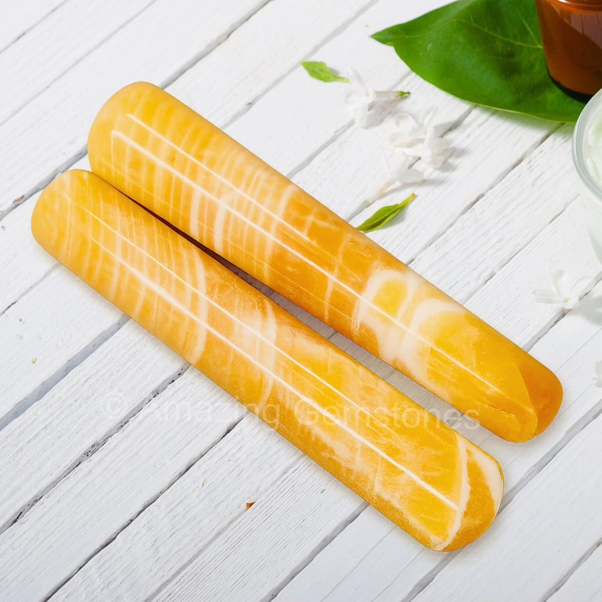 Yellow Calcite Crystal Wand Massage Stick - Pelvic Wand Gua Sha for Adults - Crystals and Healing Stones Massage Wands for Adults Gifts (Smooth)