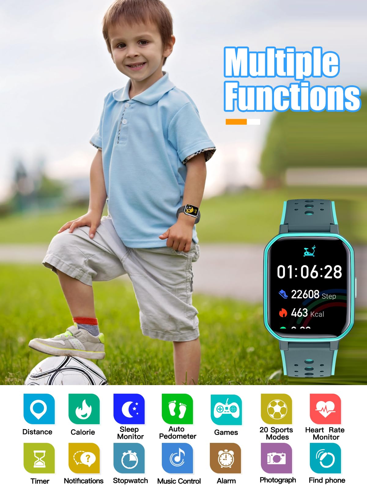MgaoLo Kids Smart Watch for Boys Girls,Games Fitness Tracker with Heart Rate Sleep Monitor,20 Sport Modes Activity Tracker with Pedometer Steps Calories Counter for Fitbit Android iPhone (Green)