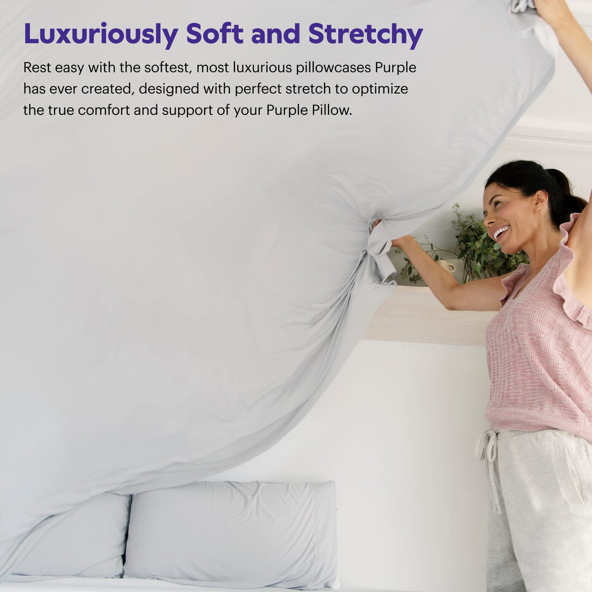 Purple SoftStretch Pillowcase Set, Standard Size, Bamboo Blend, Moisture-Wicking, Silky Smooth, Deep Purple, Fits Most Pillows