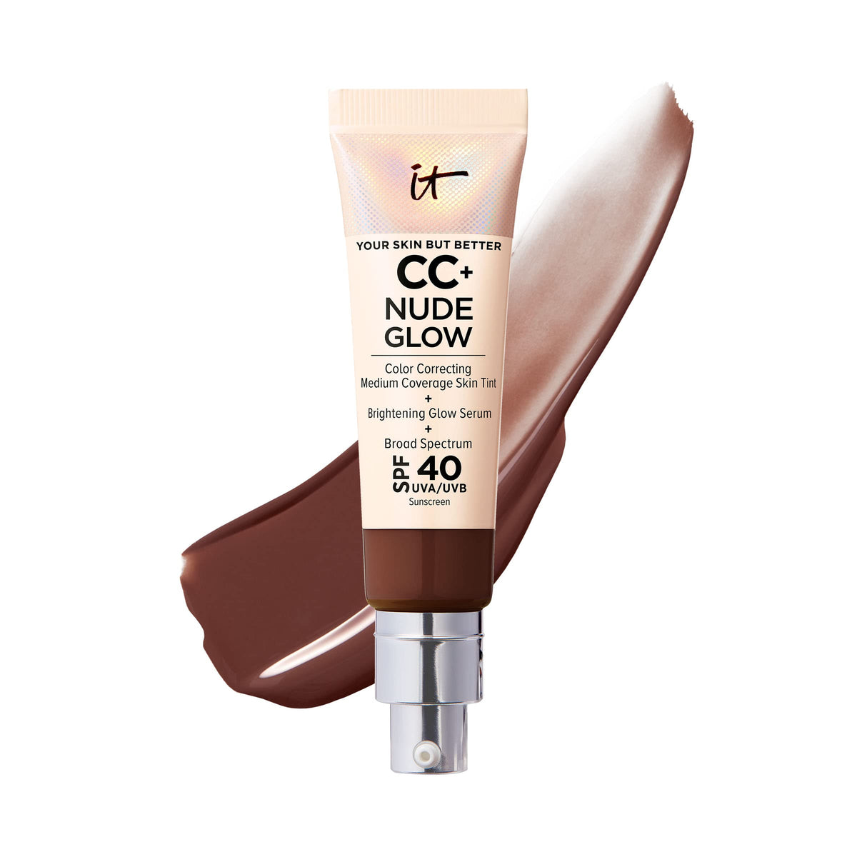 IT Cosmetics CC+ Nude Glow (Deep Bronze) - Lightweight Foundation & Brightening Glow Serum with SPF 40, Medium Coverage, With Niacinamide & Hyaluronic Acid, For All Skin Types, 1.08 fl oz