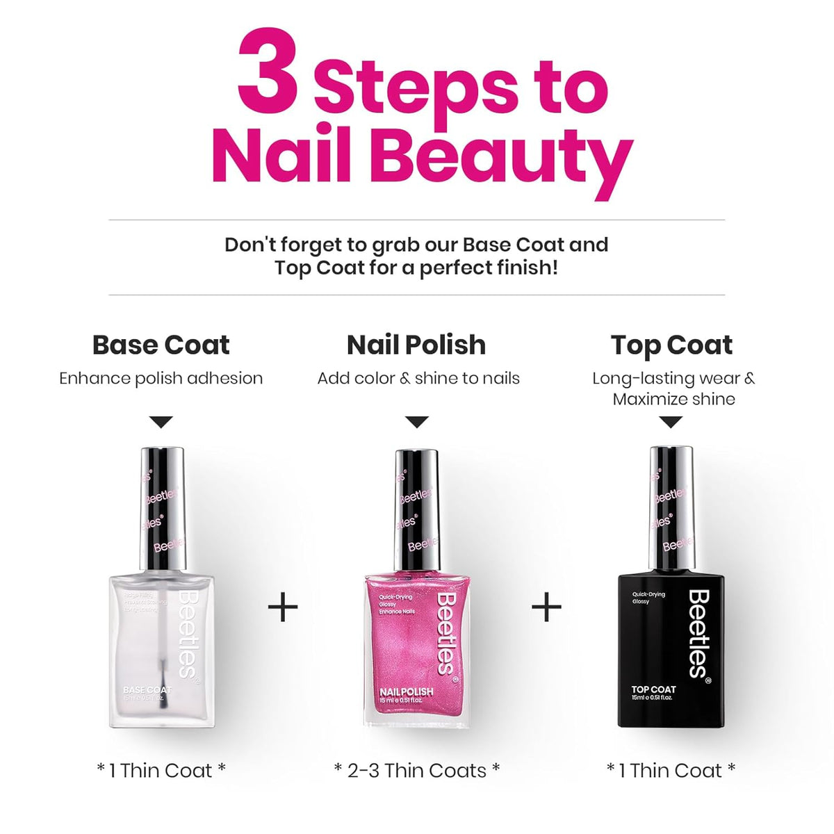 Beetles 1Pcs 15ml Hot Pink Nail Polish: Fast Drying & Long Lasting Nail Polish Romantic Reverie Nail Nail Lacquer Shimmer Art Effect for Grils Women Gifts