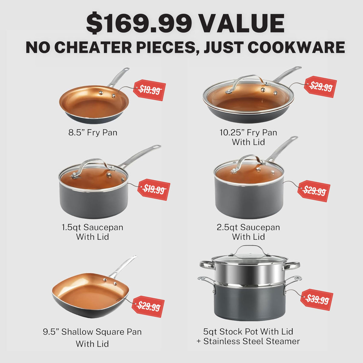 Gotham Steel 12 Pc Ceramic Pots and Pans Set Non Stick, Kitchen Cookware Sets, Pot and Pan Set, Ceramic Cookware Set, Non Toxic Cookware Set, Non Stick Pots and Pan Set, Oven Dishwasher Safe - Copper