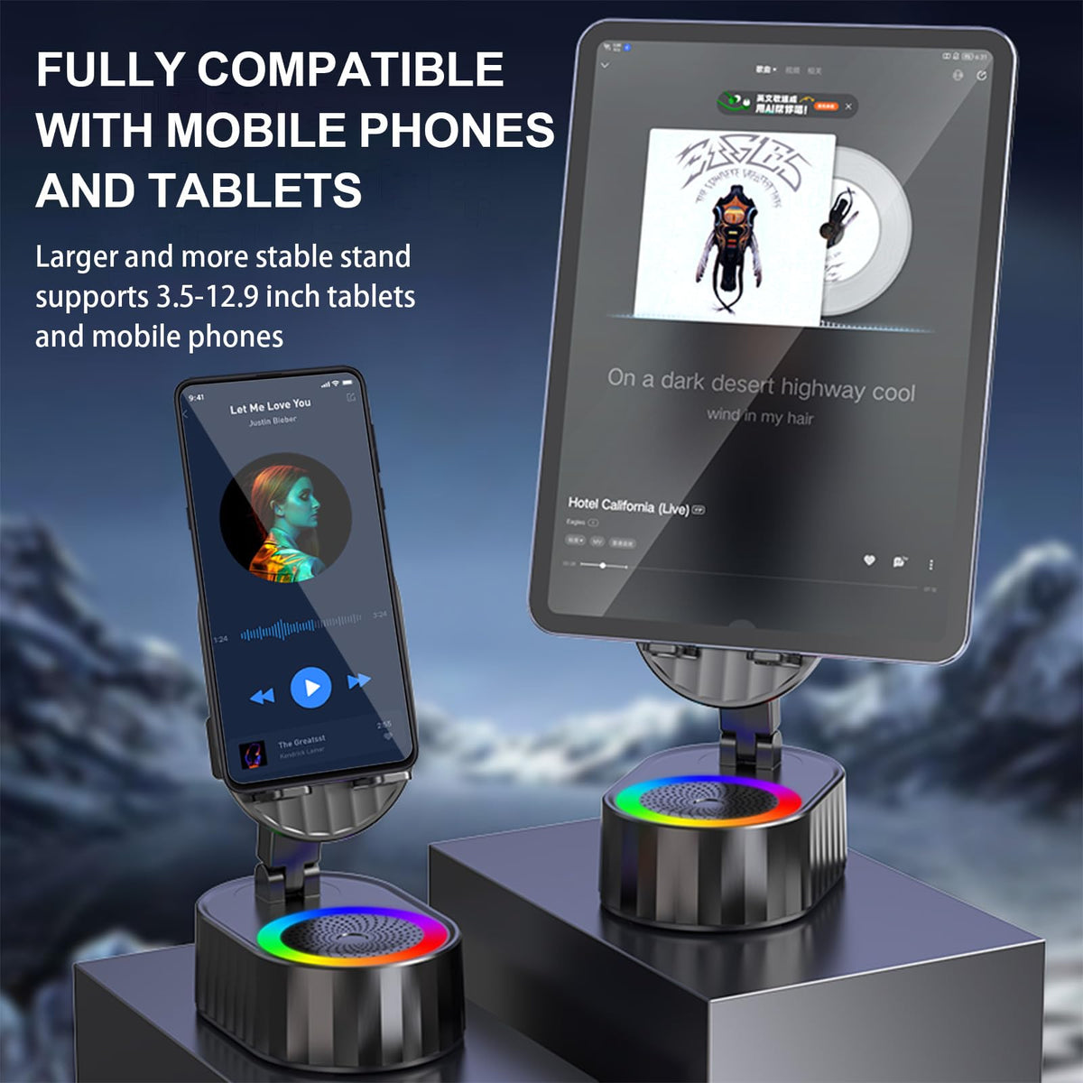 Cell Phone Stand with Wireless Bluetooth Speaker,Induction Speaker HD Surround Sound for Home and Outdoor,Compatible with iPhone/ipad/Samsung Galaxy