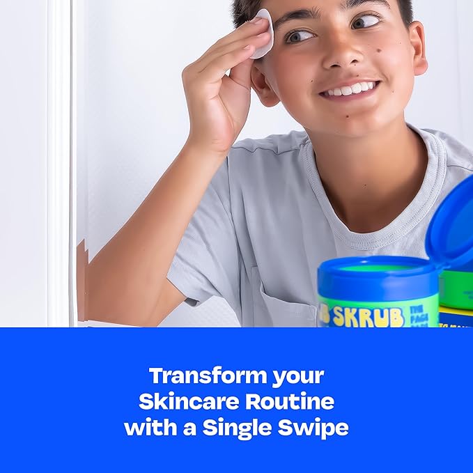 JB SKRUB Face Pads and Face Wash for Sensitive Skin - Acne Cleanser and Acne Pads with Aloe and Chia for Teen Boys, Tweens, and Kids - Grease-Free Freshness