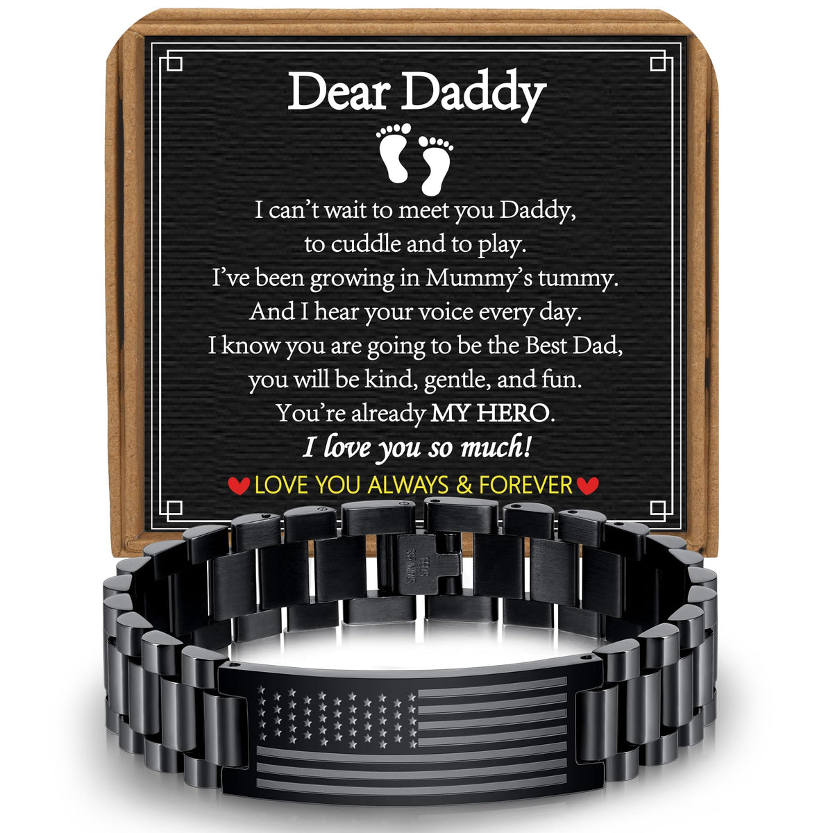 Gifts for Dad Stepdad New Dad Husband, Stainless Steel American Flag Watch Bracelet Birthday Fathers Day Christmas Jewelry Gifts for Men