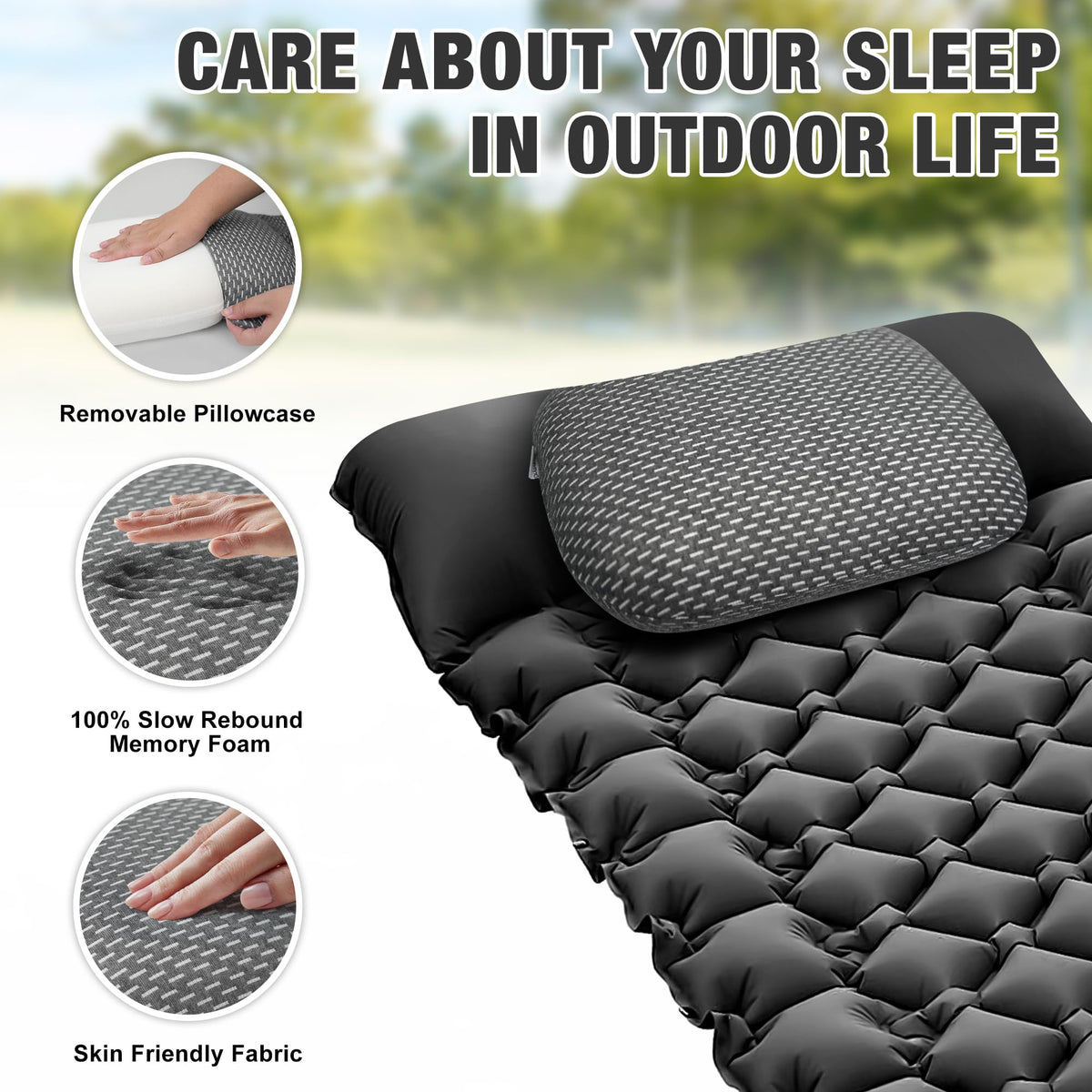 Orynvaux Memory Foam Camping Pillow, Portable Travel Pillow with Breathable Detachable Pillowcase, Compact & Lightweight for Camping, Hiking, Backpacking, Airplane Travel, Includes Storage Bag