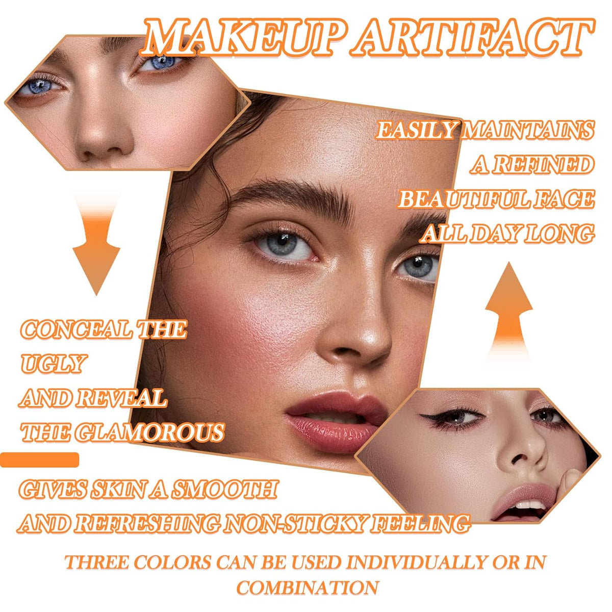 3 Colors Correcting Concealer Makeup Cream Contour Palette,Cream Makeup Palette,Contouring Foundation Highlighting Concealer Palette with Bursh,Professional Concealer Foundation Palette for Women