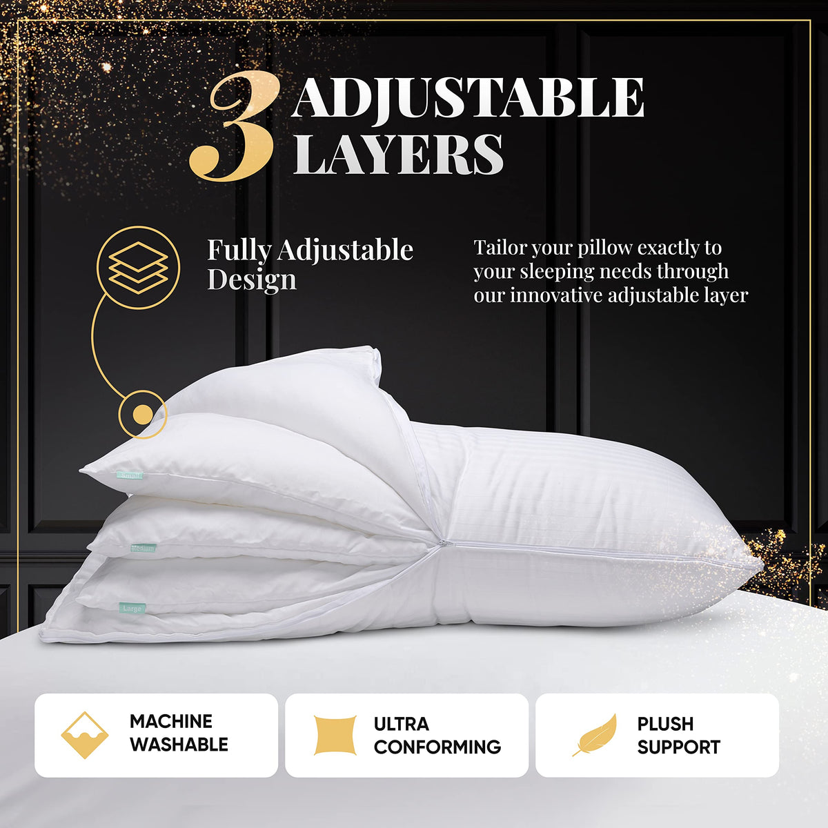 EverSnug Adjustable Pillows for Sleeping, Cooling Support, Set of 2 (Standard, Down Alternative)