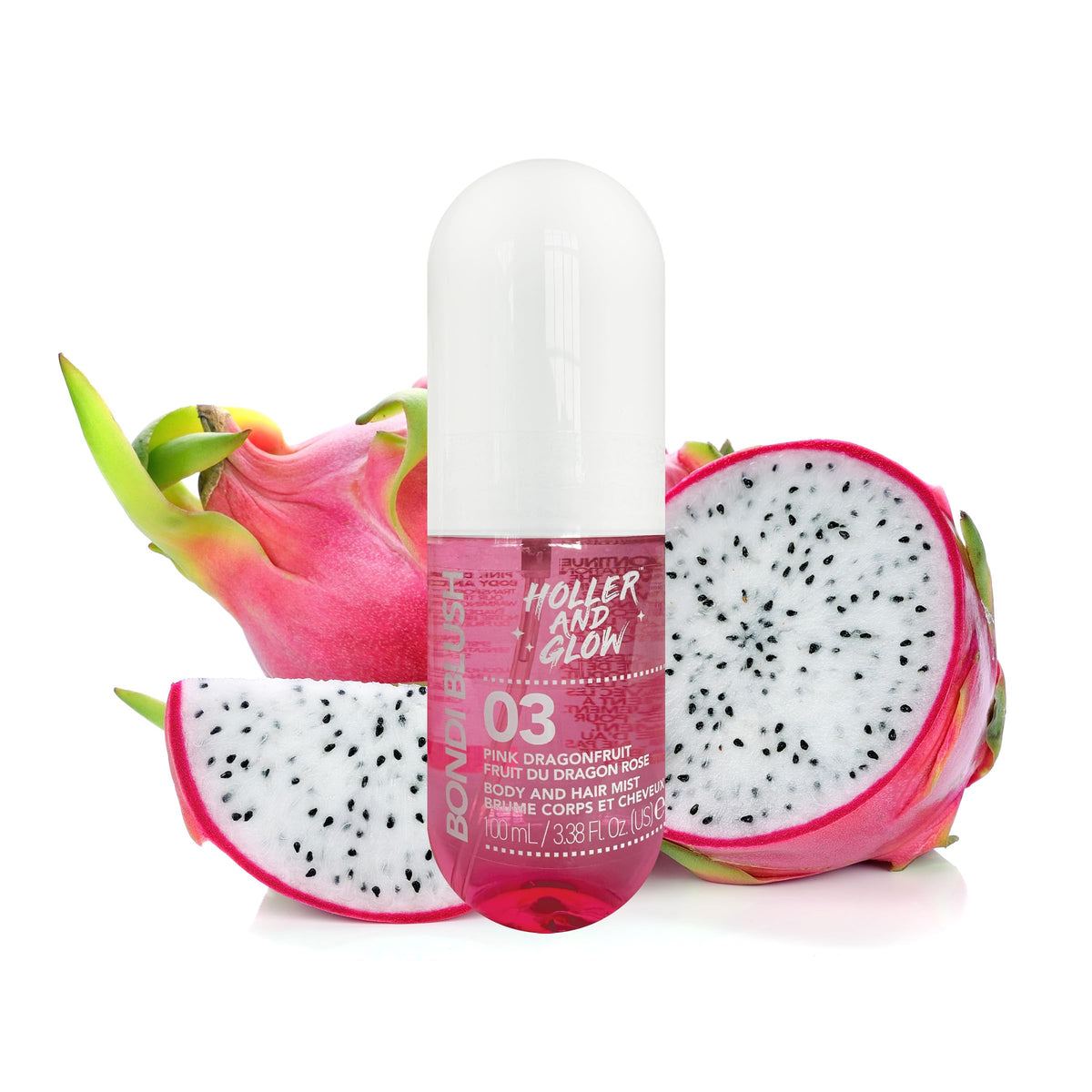 Holler and Glow Bondi Blush Pink Dragonfruit Body & Hair Mist, Body Spray For Women, Hair Perfume For Women, Jasmine, Amber Scented, Floral & Tropical, Travel Sized, 3.38 Fl Oz