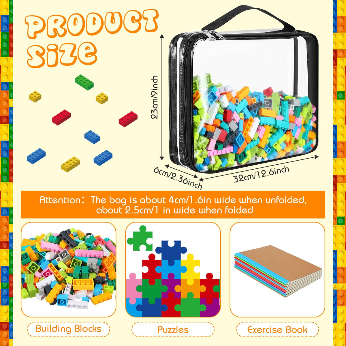 Sanwuta 6 Packs Toy Storage Bags, PVC Organizing Case Bags with Zipper, Waterproof Toy Container for Board Games, Building Blocks, Puzzles, Small Toys and Kids Books(Large,Clear)