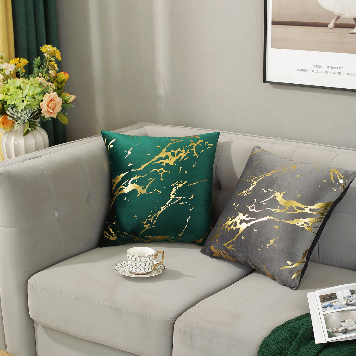 TAOSON Pack of 2,Velvet Marble Pattern Lines Geometric Bronzing Printed Cozy Soft Throw Pillow Cases Cushion Covers Shells for Sofa Couch Bed Home Decoration 20 x 20 Inches, Red and Gold