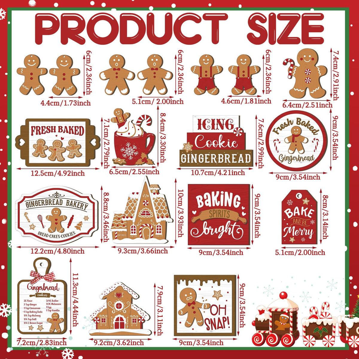 Funnymoom 17 Pcs Christmas Tiered Tray Decor Set Winter Tiered Tray Decorations Farmhouse Tabletop Centerpiece Christmas Wooden 3D Signs for Xmas Home Table Centerpiece Decorations(Gingerbread)