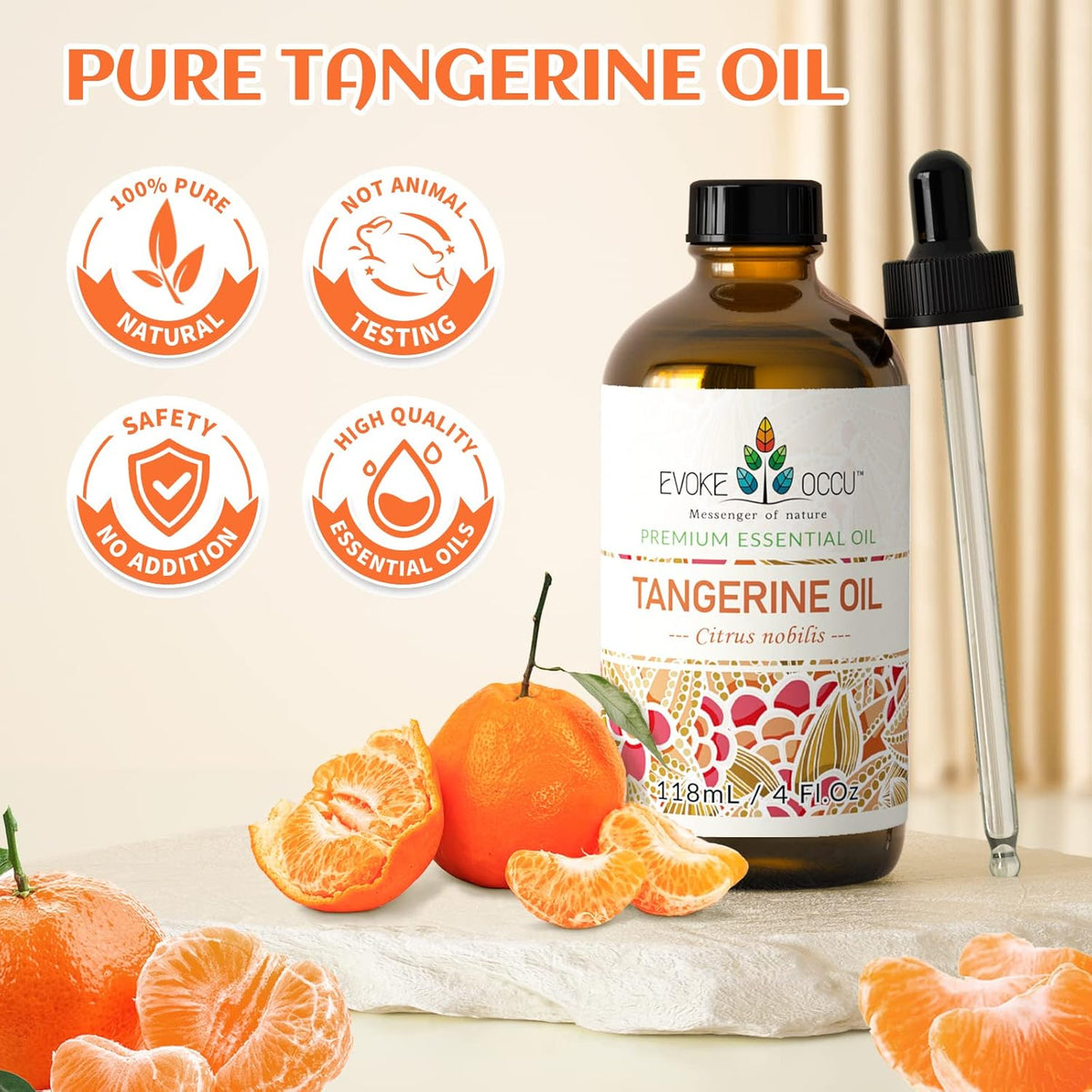 EVOKE OCCU Tangerine Essential Oil for Diffuser Fragrance DIY Candle Soap Making - 4 FL Oz