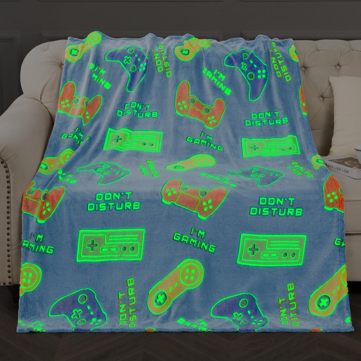 Gaming Blanket Gifts Toys for Boys - Glow in The Dark Game Controller Gamer Throw for Kids Age 1-14 Year Old Teens Child Toddler Son Birthday Christmas Valentines Easter Party Favors Presents 50"x60"