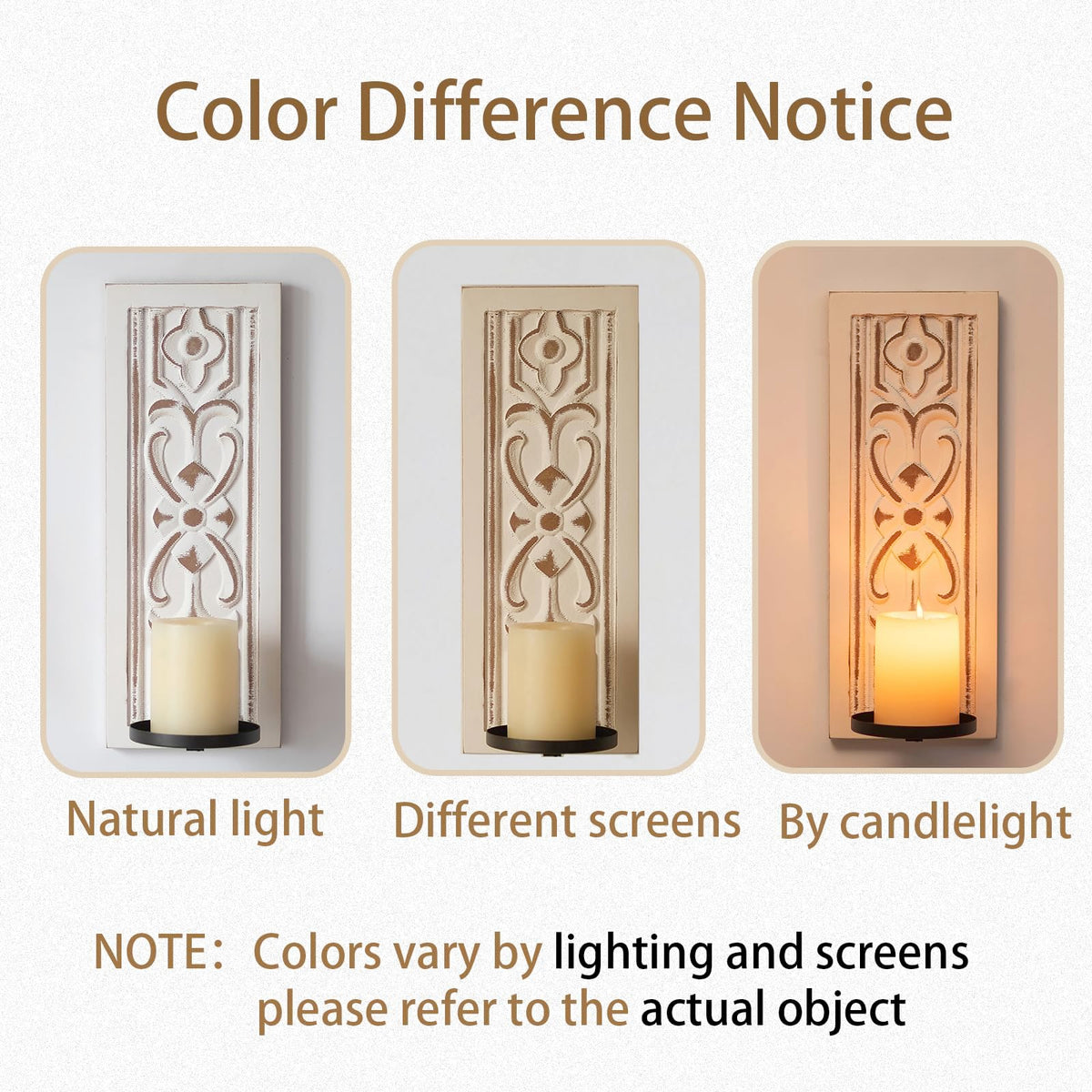 Rustic Candle Sconces Wall Decor Set of 2 - Walasis Wood Wall Candle Holders for Farmhouse White Boho Candle Sconce Art Distressed Thickened Pillar Candles Holder for Bathroom
