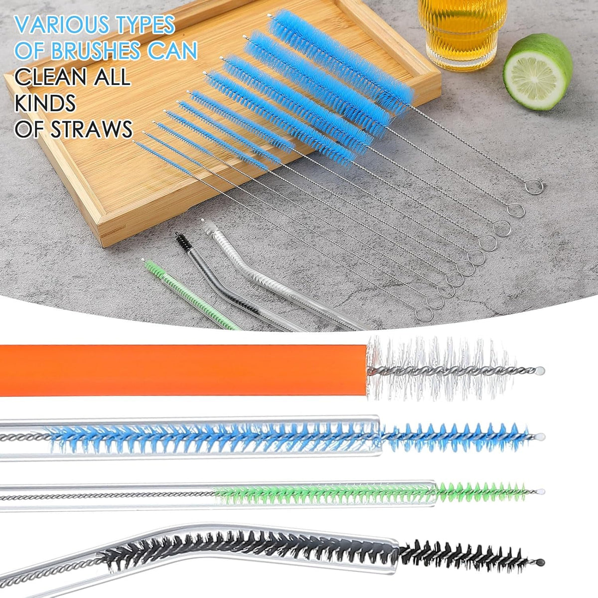 2024 Upgraded Long Straw Cleaner Brush,9.5in 10 Different Diameters Reusable Water Bottle Brush&1pcs 15in Spring Brush,Stainless Steel Nylon Tube Brush Kit for Sippy Cup,Water Bottle,Drinking Straw