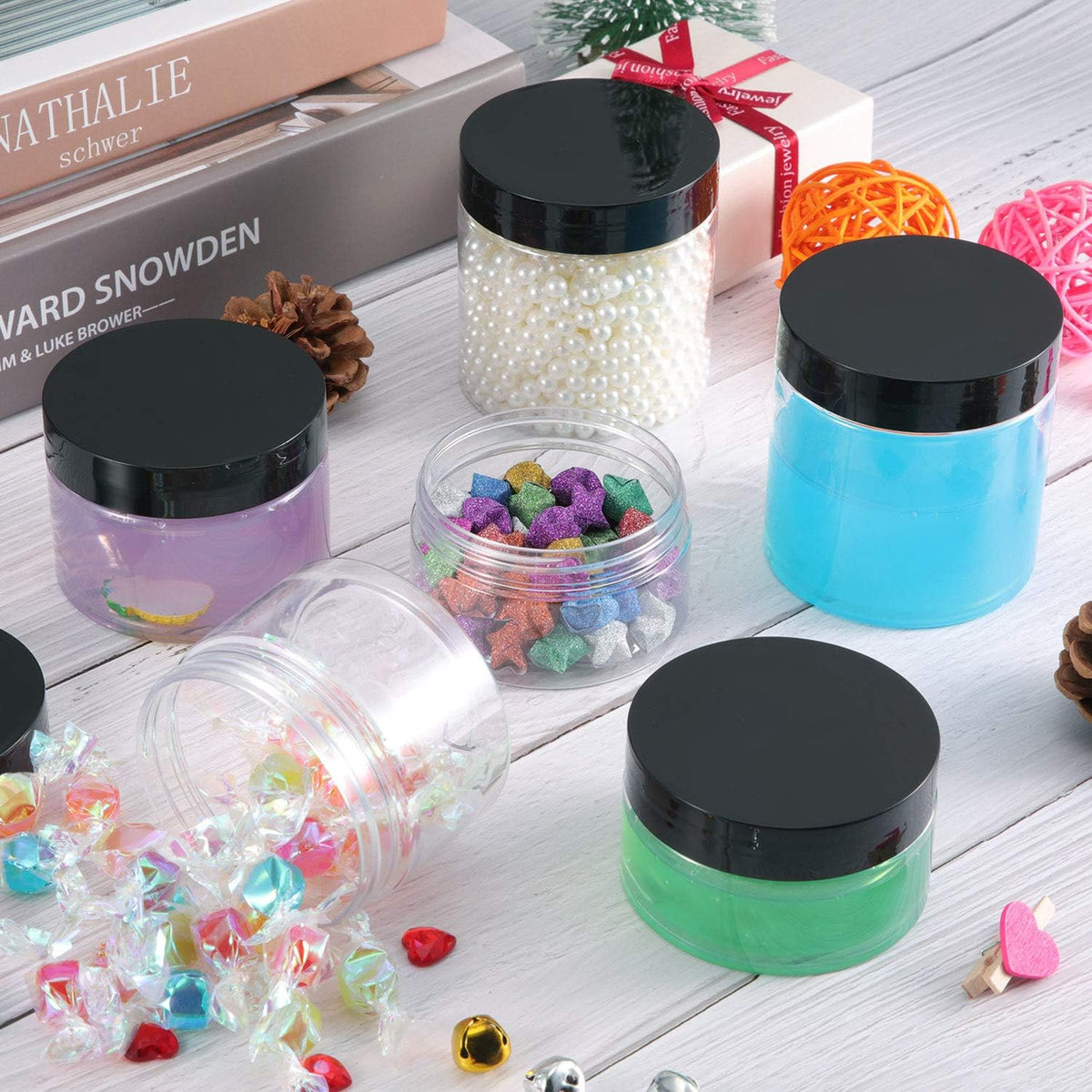 SATINIOR 36 Pieces 0.17 oz Plastic Jars with Lids Wide Mouth Airtight Reusable Container Acrylic Cosmetic Small Jars for Lotions Ointments Travel Toiletries Creams Make up Storage(Black)