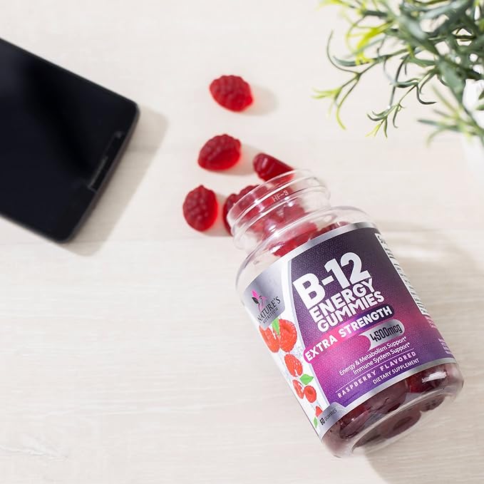 B-12 Vitamin Energy Gummies - 4500mcg Extra Strength B12 Gummy Chewables for Energy Metabolism & Immune Support - Dietary Supplement for Women, Men, & Kids - Non-GMO, Vegan, Berry Flavor - 120 Count