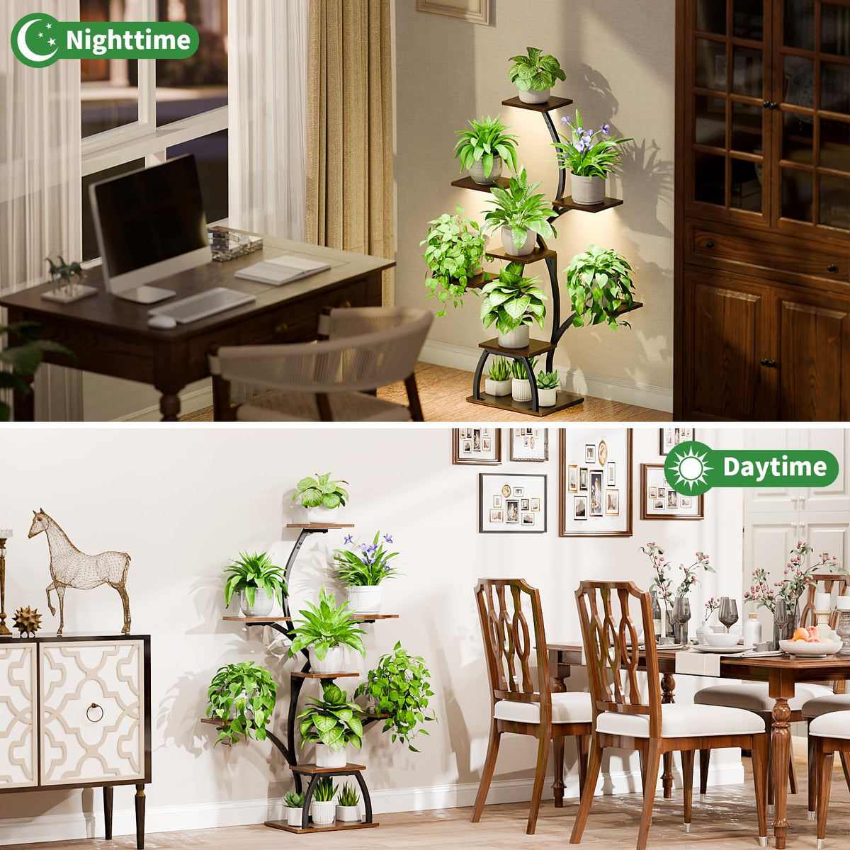 CODACE Plant Stand Indoor with Grow Lights, 6 Tiered Plant Shelf Indoor, 50" Corner Plant Stands for Indoor Plants, Lighted Tree-Shaped Plant Holder, Tall Flower Display Rack for Living Room