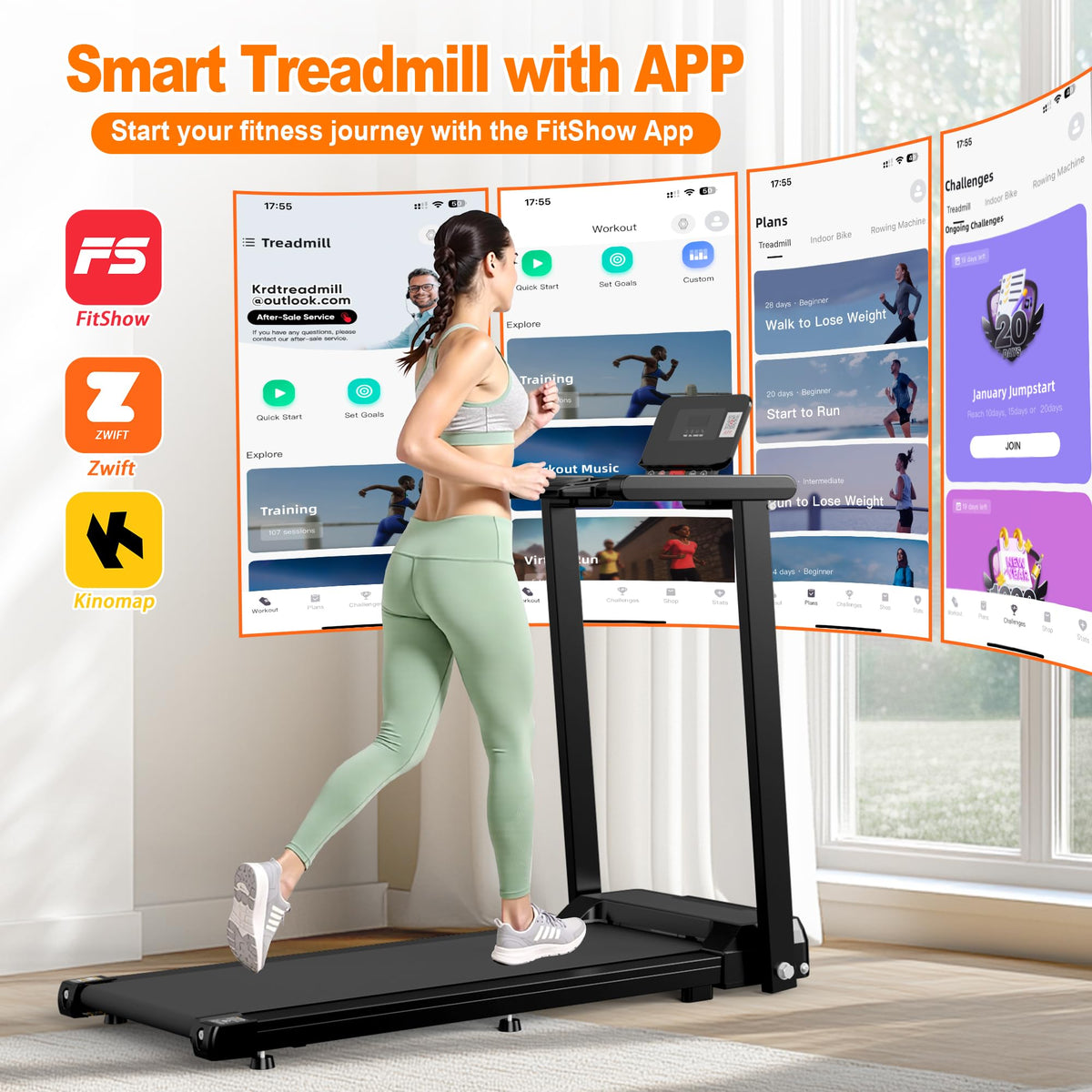 FYC Folding Treadmill with Handles, Treadmills for Home Small Spaces, 2.5HP Foldable Treadmills with LED Display, 300 LBS Capacity, Walking Pad Treadmill with Handle Bar