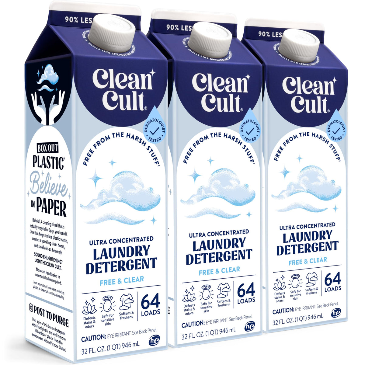 Ultra Concentrated Liquid Laundry Detergent Soap, 64 loads (32 oz), Long Lasting Scent, 90% Less Plastic, No Harsh Chemicals, Juniper Sandalwood, Defeats Stains & Odors, HE/Standard Compatible