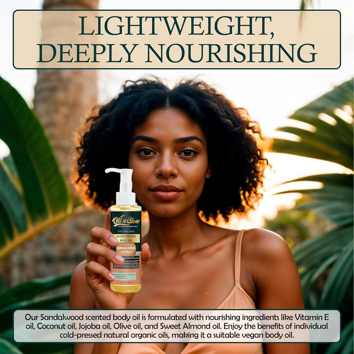 USDA Certified Organic Pure Natural Hydrating Body Oil After Shower With Coconut, Jojoba, Olive & Almond Non-Greasy Moisturizing Oil For Women & Men Dry Skin 5.07 fl oz/150ml-Sandalwood Scent