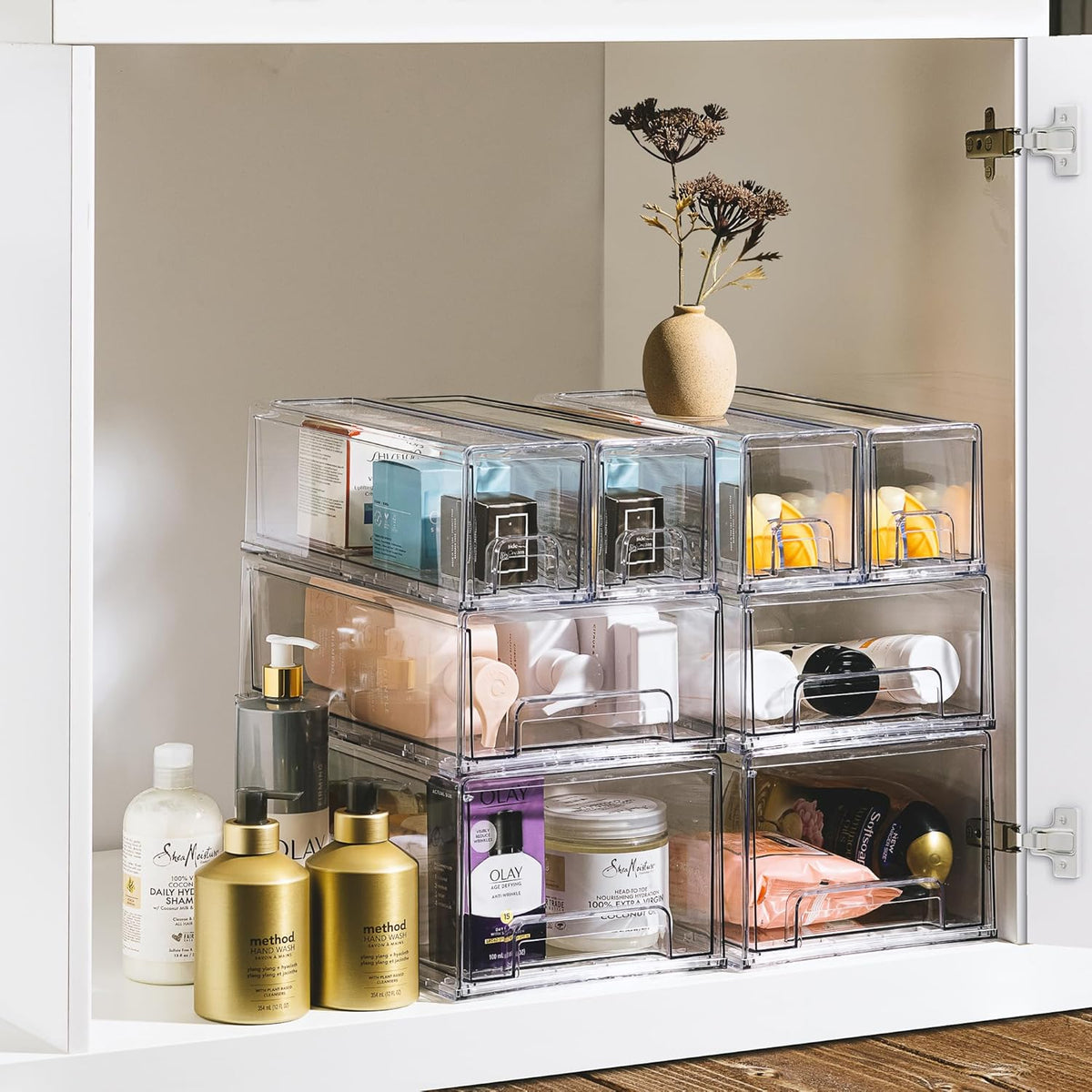 Sorbus Medium Clear Stackable Storage Drawers – 2-Pack Plastic Organizer Bins with Handles – Stackable Pull-Out Storage Drawers for Closet, Pantry, Office, Bathroom, Craft, and Toy Organization