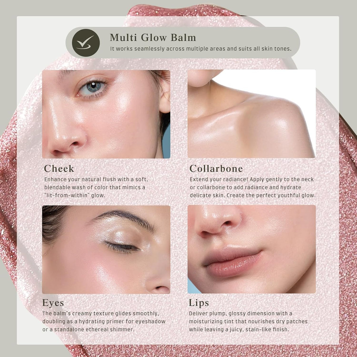 Multi Glow Balm, Cream Blush for Cheeks, Blush Balm Face Makeup, Radiant Finish, Hydrating, Creamy, Lightweight & Blendable Color, Face Makeup.63 Oz