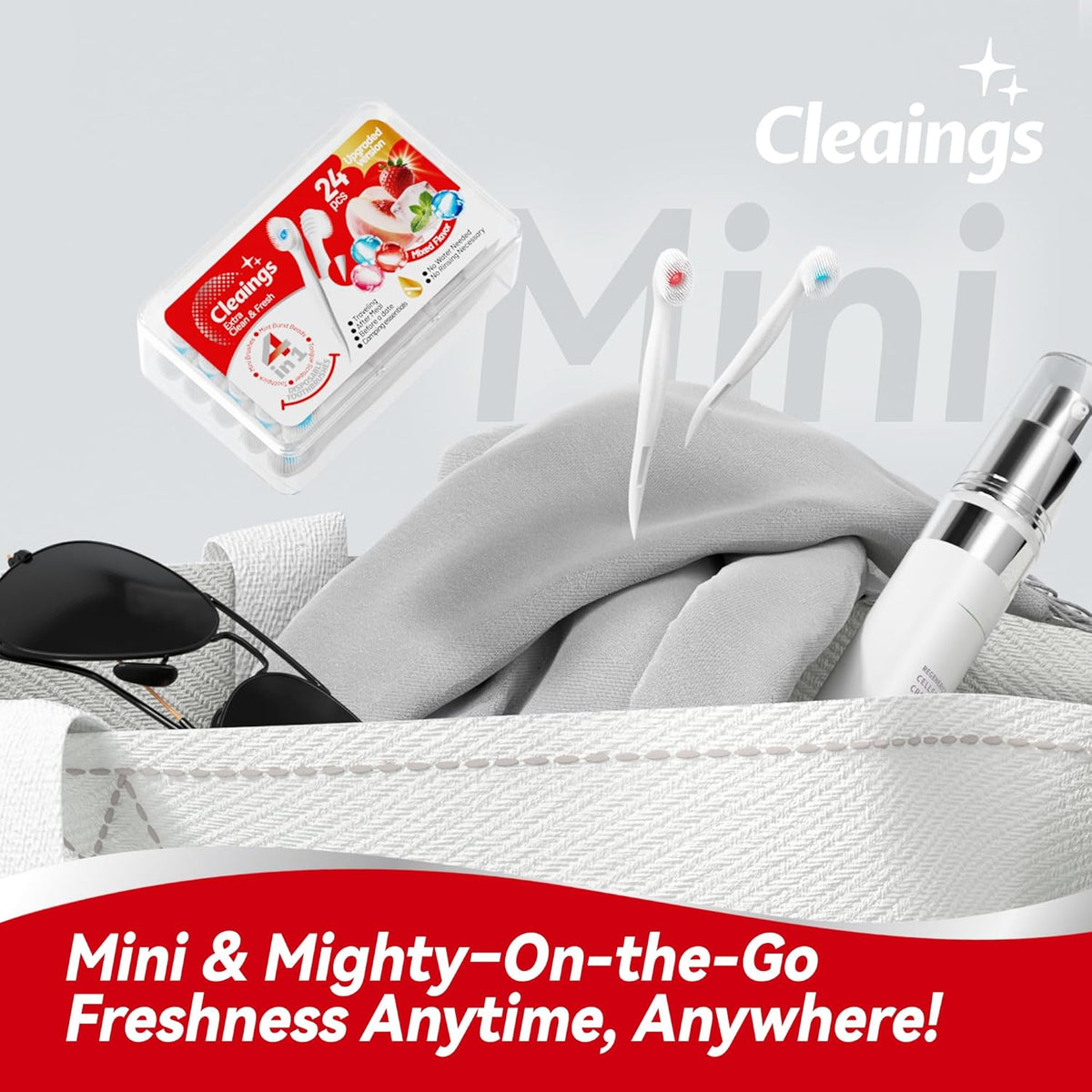 cleaings® Mini Disposable Toothbrush Set with Toothpaste – Travel Essentials, Portable Toothbrush for Women & Men, Camping, Road Trip, Vacation, 24 Count-Mix Flavor(Pack of 5)