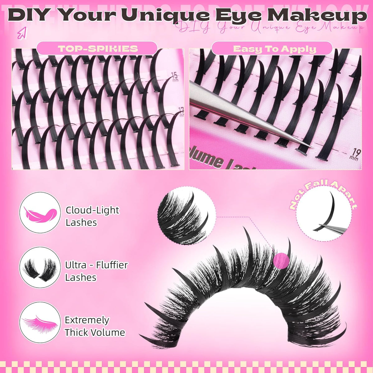 200D Lash Clusters with Spikes Thick Eyelash Clusters Volume Cluster Eyelash Extensions Lash Spikes D Curly Individual Lashes Long Spiky Lash Extension Mega Eyelashes Clusters by Pleell