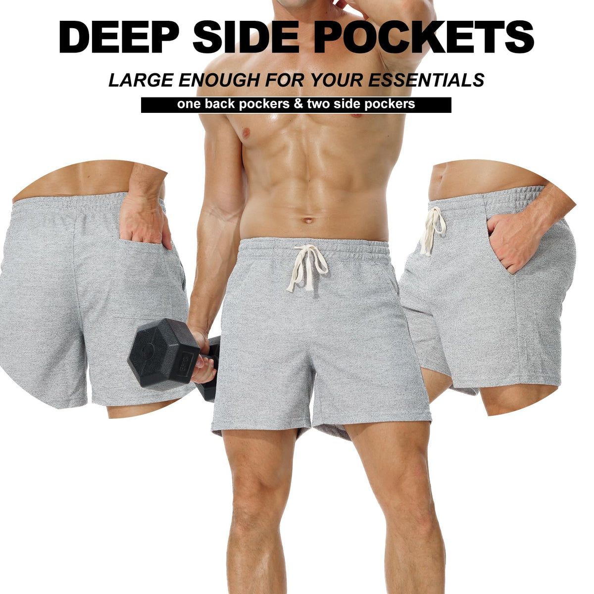 AIMPACT Mens Sweat Workout Shorts 5" Lounge Sleep Pajama with Pockets Casual Gym Sports Short Shrots, Greywhite