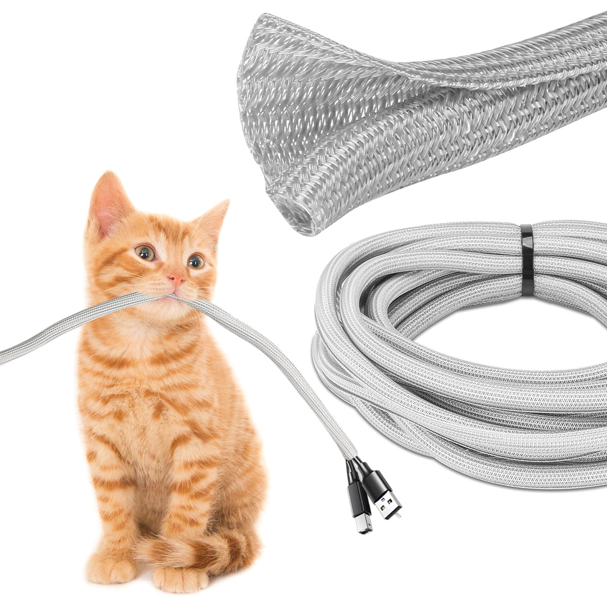 JOTO 1 Pack Cable Management Sleeve, 26 Feet Cord Organizer System with Zipper for TV Computer Office Home Entertainment, Flexible Cable Sleeve Wrap Cover Wire Hider System -Grey