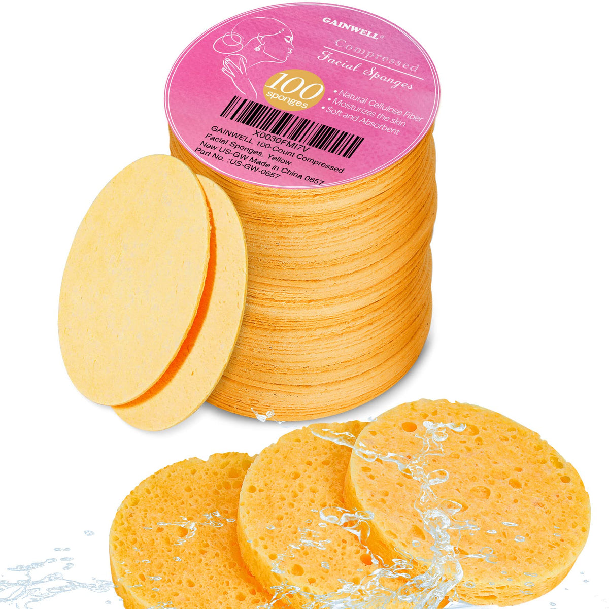 50-Count Compressed Facial Sponges for Daily Facial Cleansing and Exfoliating, 100% Natural Cosmetic Spa Sponges for Makeup Remover, Reusable, Pink