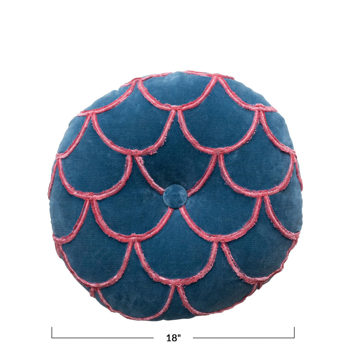 Creative Co-Op 18 Inches Round Cotton Tufted Scallop Pattern, Navy Blue and Pink Pillow, std